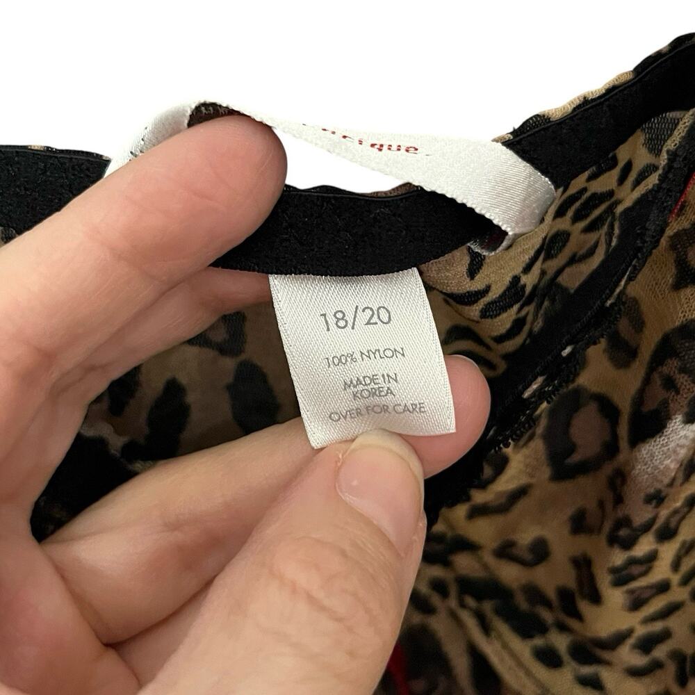 90s VTG Cacique Mesh Leopard Teddy Lingerie 18/20 Sheer Wireless Bow Thong Back - Picture 2 of 5